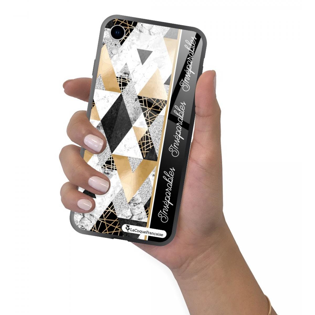 Coque iPhone Xr Coque Soft Touch Glossy Marbre Noir Inséparables Design La Coque Francaise