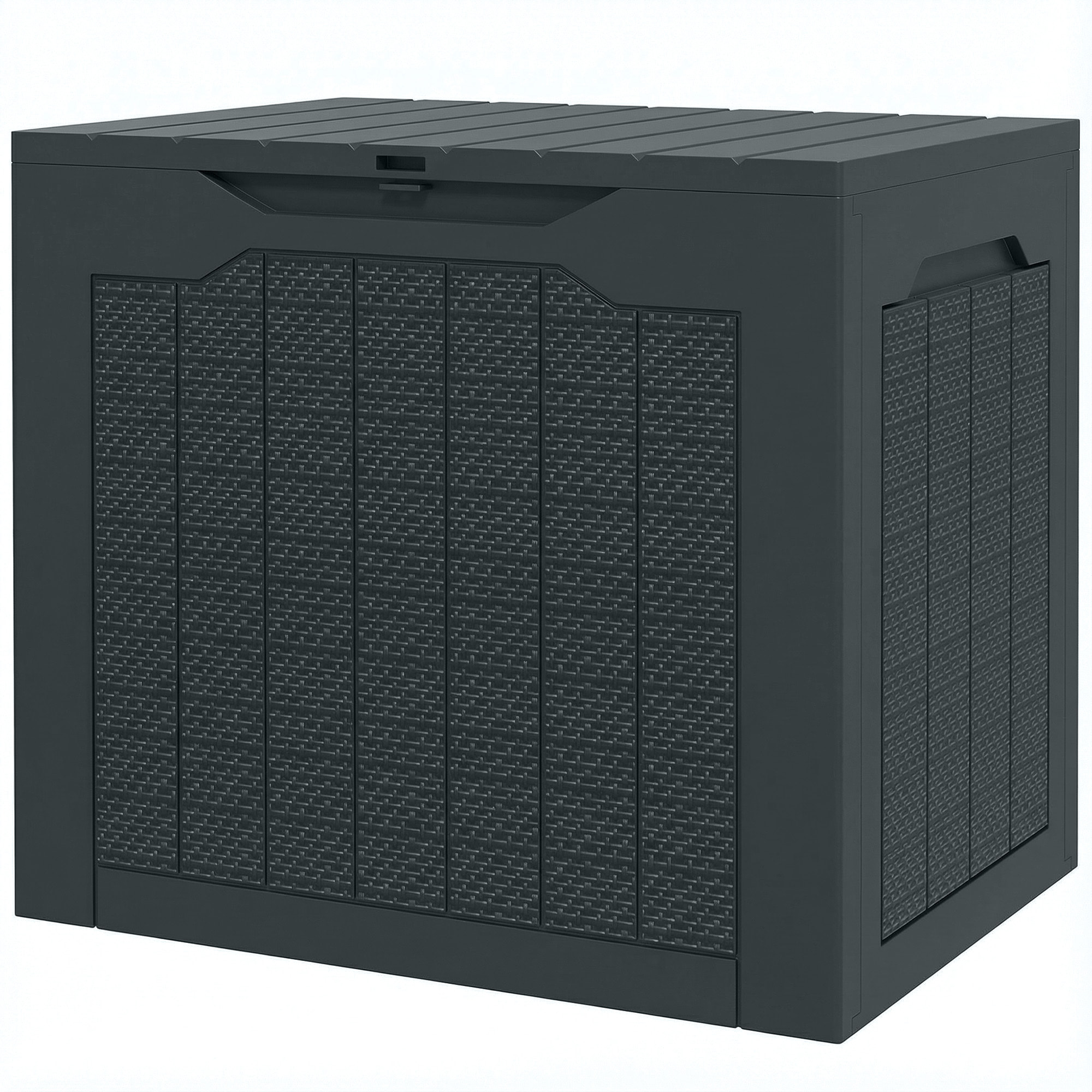 Coffre de jardin 93L dim. 56 x 41 x 50 cm effet rotin et bois anthracite
