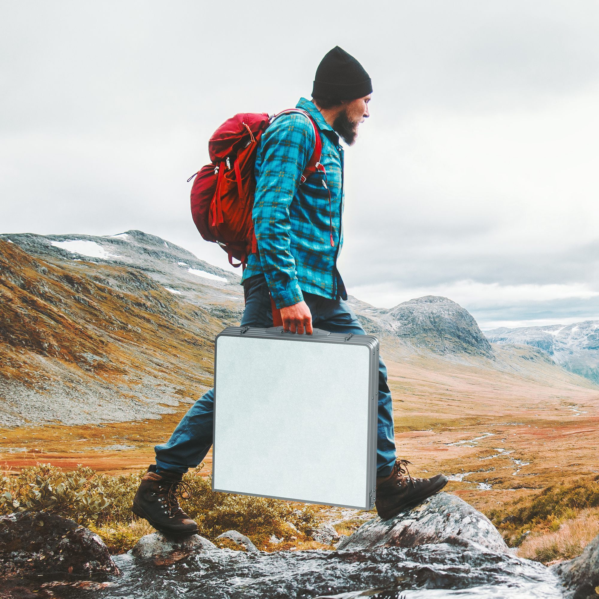 Mesa de Camping Plegable convertible en Maleta Altura Regulable para Picnic 120x60x54-70 cm con Encimera de MDF Marco de Aluminio