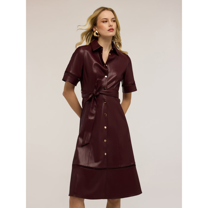 Motivi - Vestido camisero con detalles calados - Burgundy