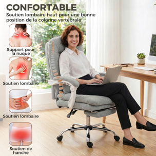 Fauteuil bureau manager inclinable repose-pieds rétractable velours gris clair