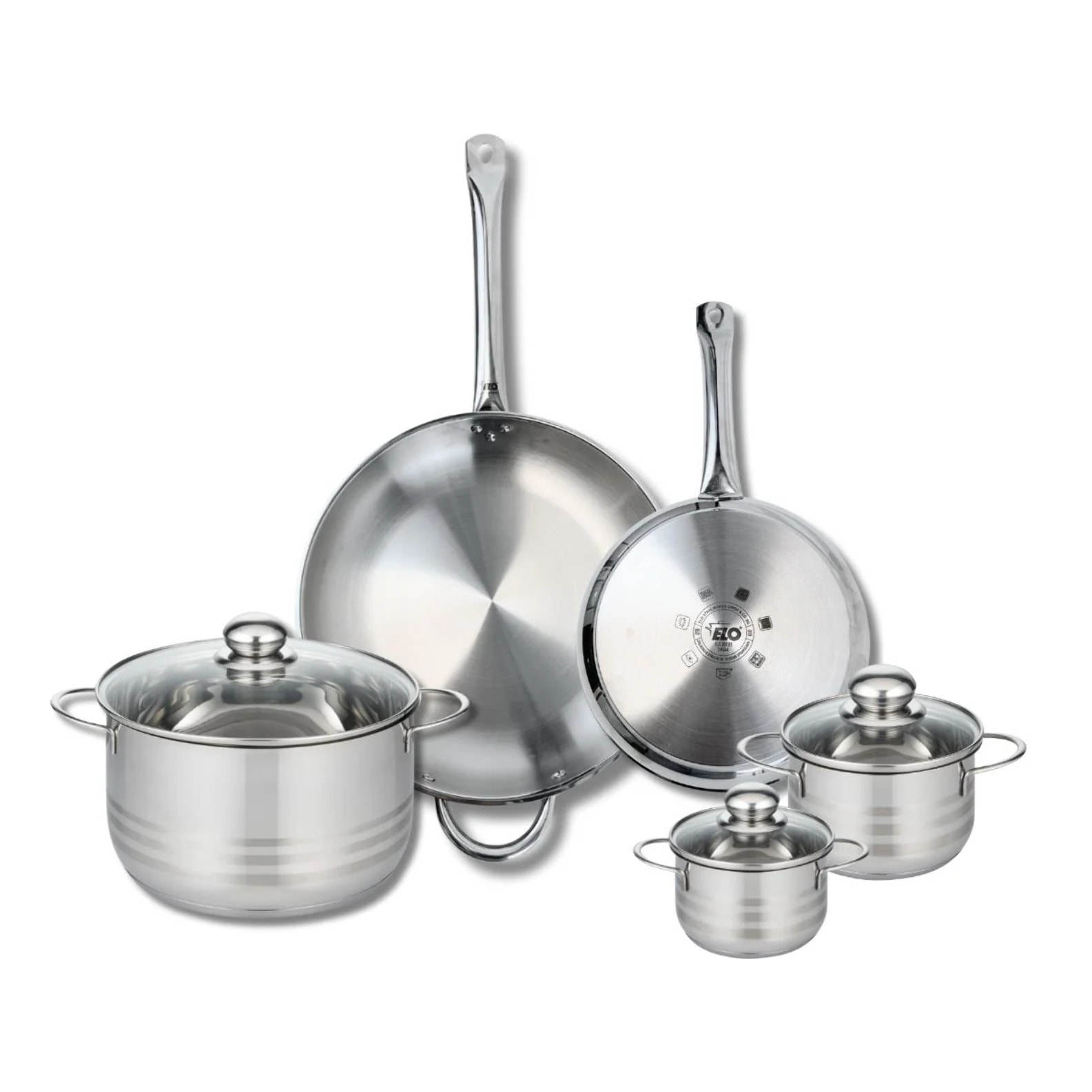 Ensemble de 2 Poêles de cuisson 24 et 32 cm et 3 faitouts 12, 14 et 24 cm Elo Profi Brillant
