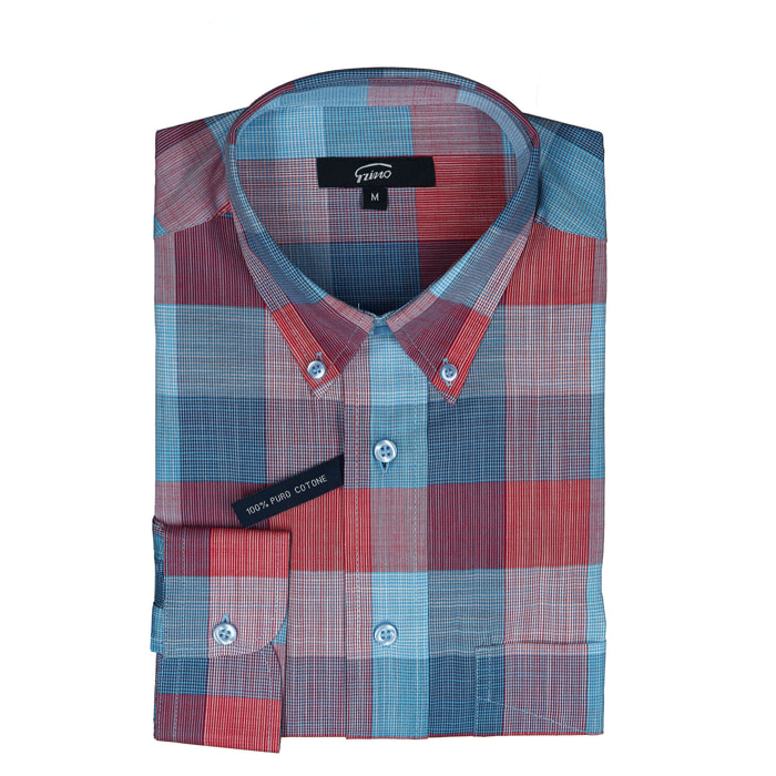 Camicia GRINO quadro grande rosso e blu