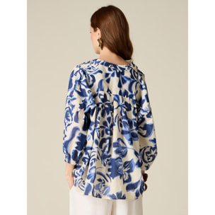 Oltre - Blusa in cotone fantasia - Blu