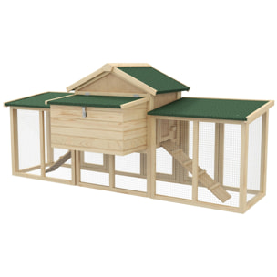 Gallinero de Madera 204x85x93 cm Jaula para 2-4 Gallinas Gallinero Grande con Nido Bandeja Extraíble Techo de Asfalto y Rampa para Exterior Natural