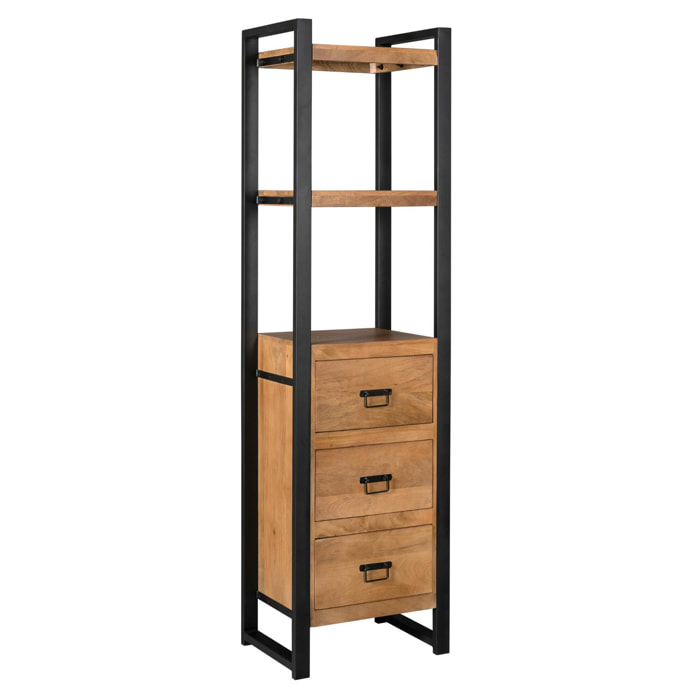 Colonne salon bois métal 3 tiroirs MILORA