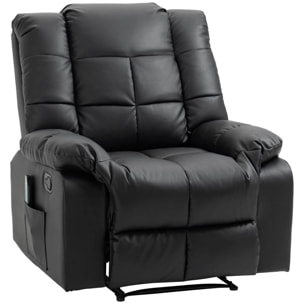 Fauteuil luxe de relaxation et massage inclinaison dossier repose-pied réglable revêtement synthétique noir