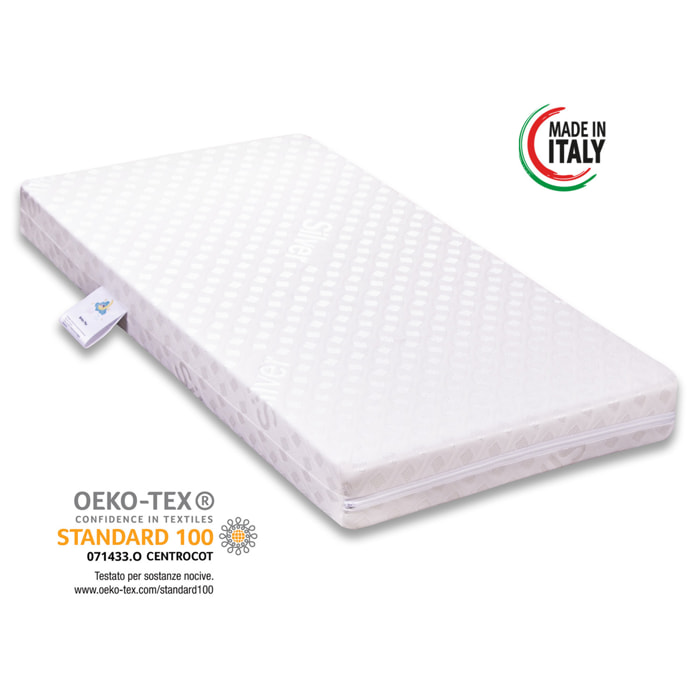 Materasso per culla lettino BIMBO PLUS antisoffoco misura 60x120 cm alto 11 cm con rivestimento sfoderabile e lavabile in lavatrice con guanciale antisoffoco in omaggio.