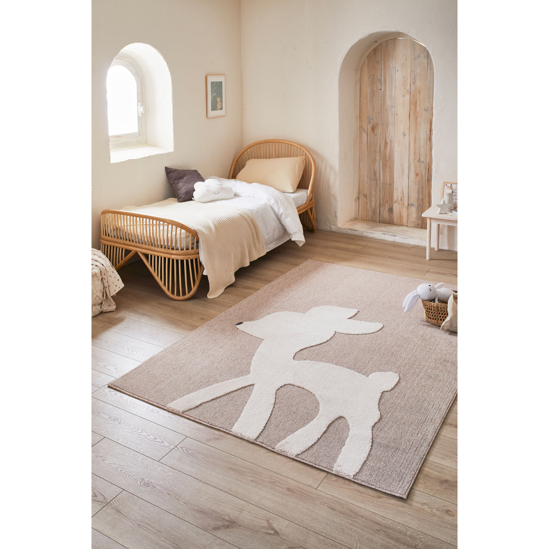 Bambi - tapis enfant motif biche, beige