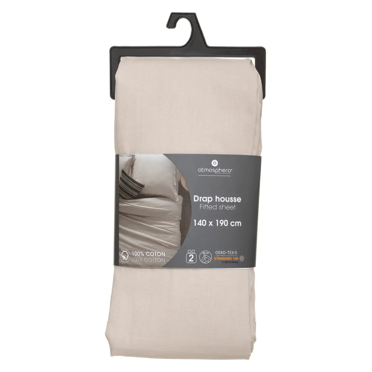 Drap-housse en coton - lin - bonnet H30cm - 140x190 cm
