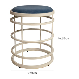 Tabouret en métal blanc et assise en velours bleu  TOMMY