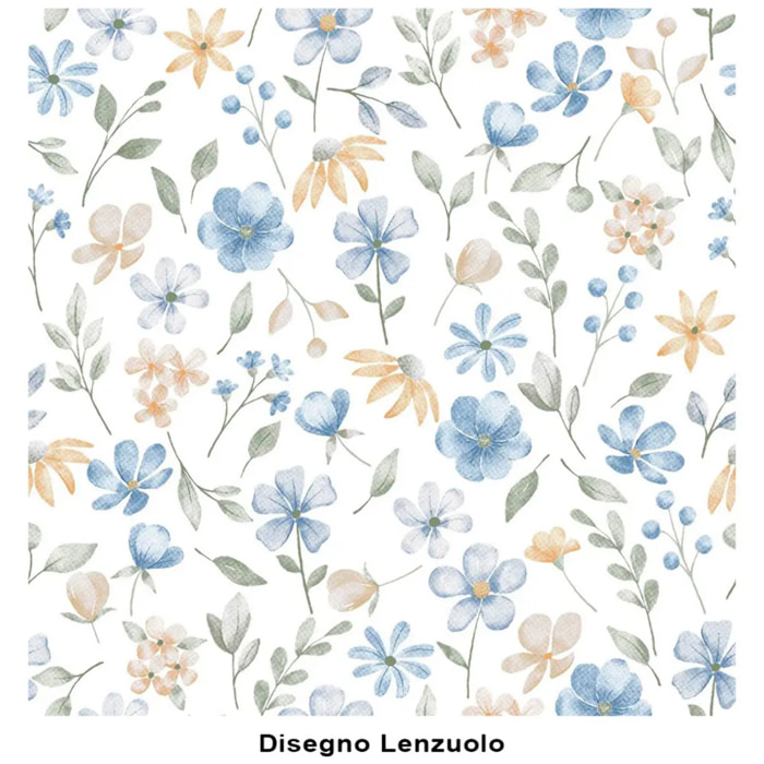 Lenzuolo superiore PRIMAVERA AZZURRO 100% Cotone e Made in Italy fiori floreale