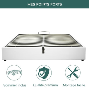 Lit coffre Futura | Ouverture électrique avec télécommande | Espace de stockage jusqu'à 900 L | Simili Cuir | Blanc
