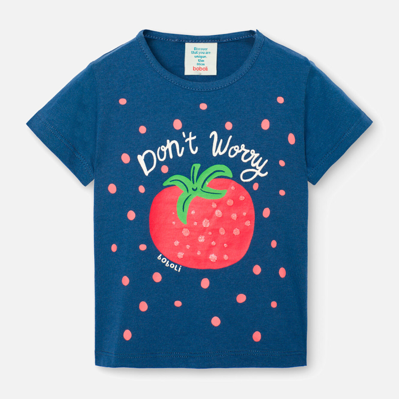 Camiseta bÃ¡sica niÃ±a, algodÃ³n, estampado, azul Ã­ndigo