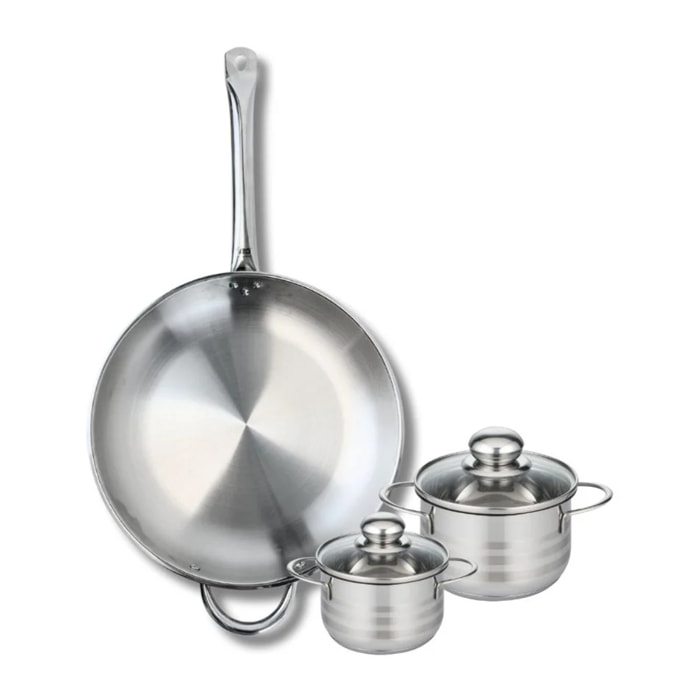 Ensemble de 1 Poêle de cuisson 32 cm et 2 faitouts 12 et 14 cm Elo Profi Brillant