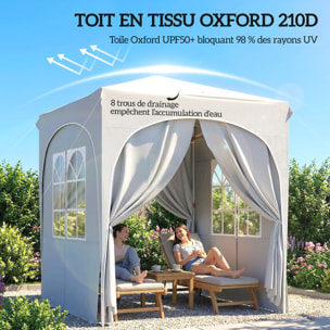 Tonnelle barnum pliable pop-up 2 x 2 m hauteur réglable gris clair