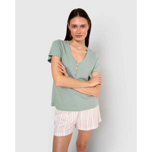 Pijama corto algodón raya serena verde azulado