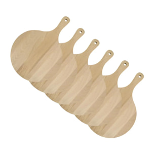 Lot de 6 planches à pizza et tarte flambée en bois 30 cm Fackelmann Wood Edition