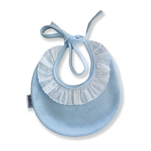 Babero Redondo Puntilla Canutillo 02 Celeste Talla Uni