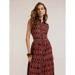 Motivi - Vestido camisero con estampado étnico - Marrón