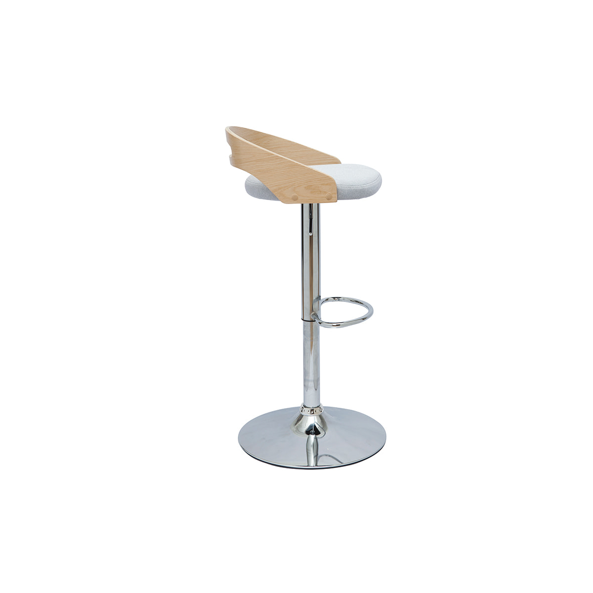 Tabouret de bar réglable design bois clair et tissu gris clair MANO