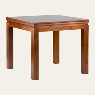 Table à manger extensible Blay -bois massif de mindi et placage naturel de mindi-couleur teck 90 x 78 x 90 cm