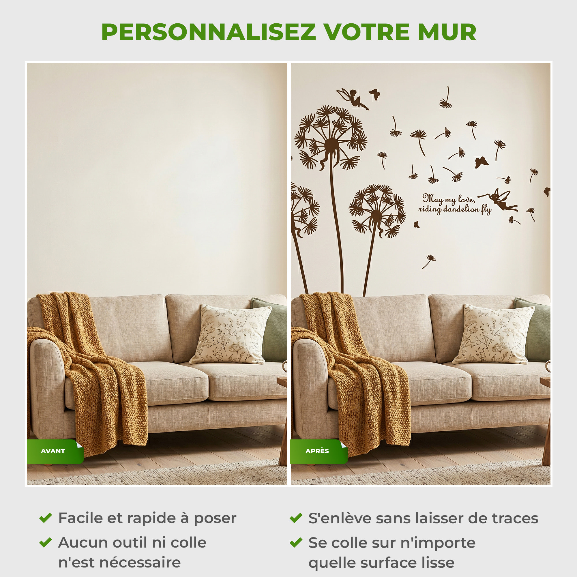 Stickers Muraux décoration adhésifs Pissenlits