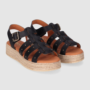 Sandalias de Serraje - Negro - Tacón: 5 cm