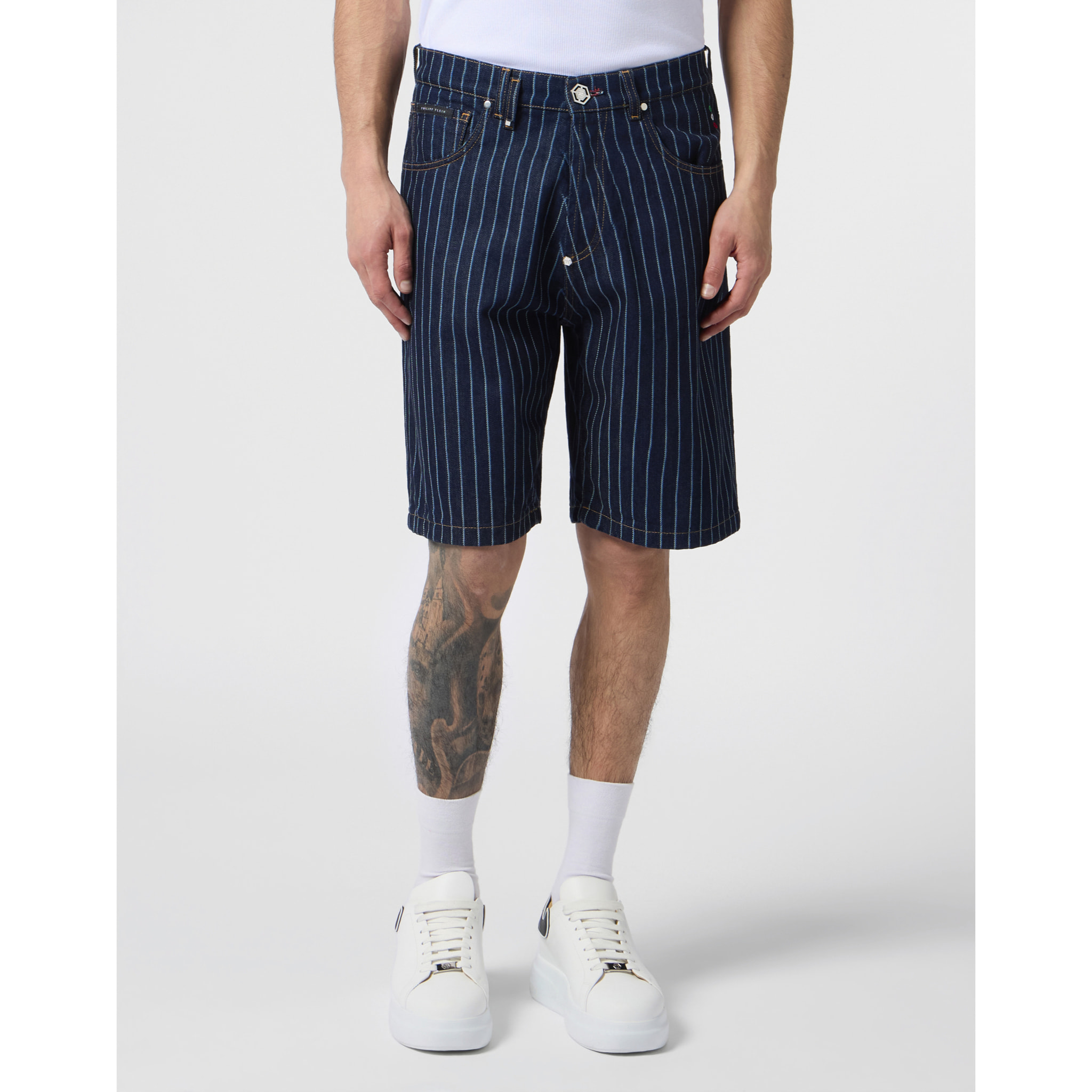 PHILIPP PLEIN Denim Shorts Pinstripe