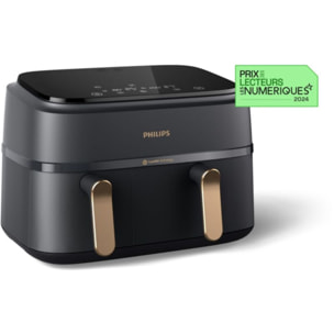 Airfryer PHILIPS NA352/00 Friteuse sans huile double panier Noir/Doré, Série 3000 9L (3+6L)