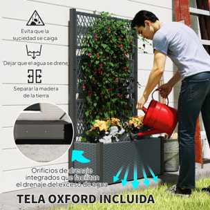 Jardinera con Enrejado de Ratán, Jardinera Exterior Grande para Plantas Trepadoras, Maceta con Forro, para Jardín, Patio, Terraza, 90x35x148 cm, Gris Oscuro