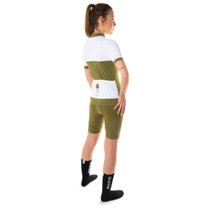Camiseta ciclista mujer manga corta color kaki y blanco