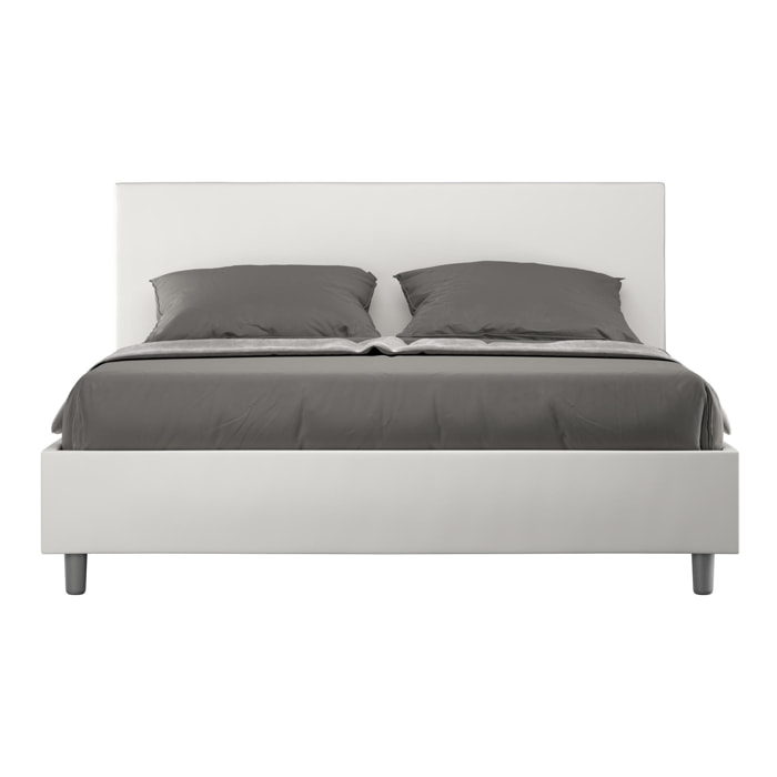 Cama sin somier acolchada 160x210 cuero sintético blanco Adele