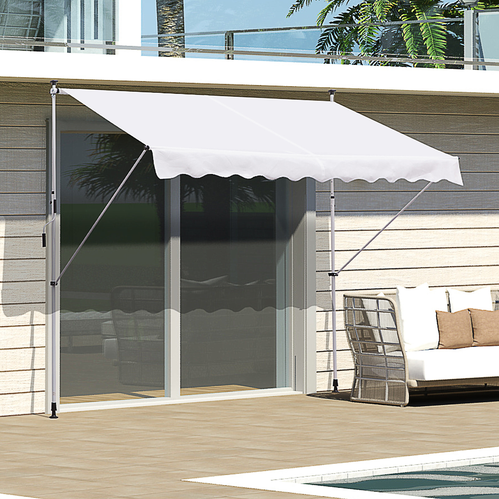 Toldo Manual Retráctil Exterior 300x150x170-280 cm Enrollable Manivela Blanco