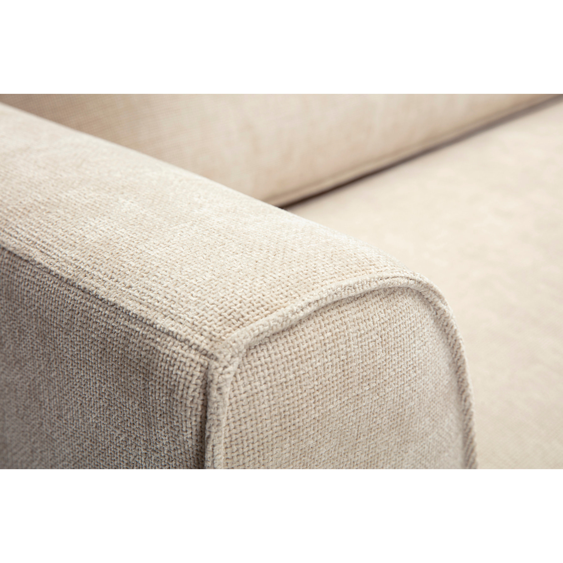 Canapé d'angle droit design en tissu effet velours texturé beige 3 places GRAMMY