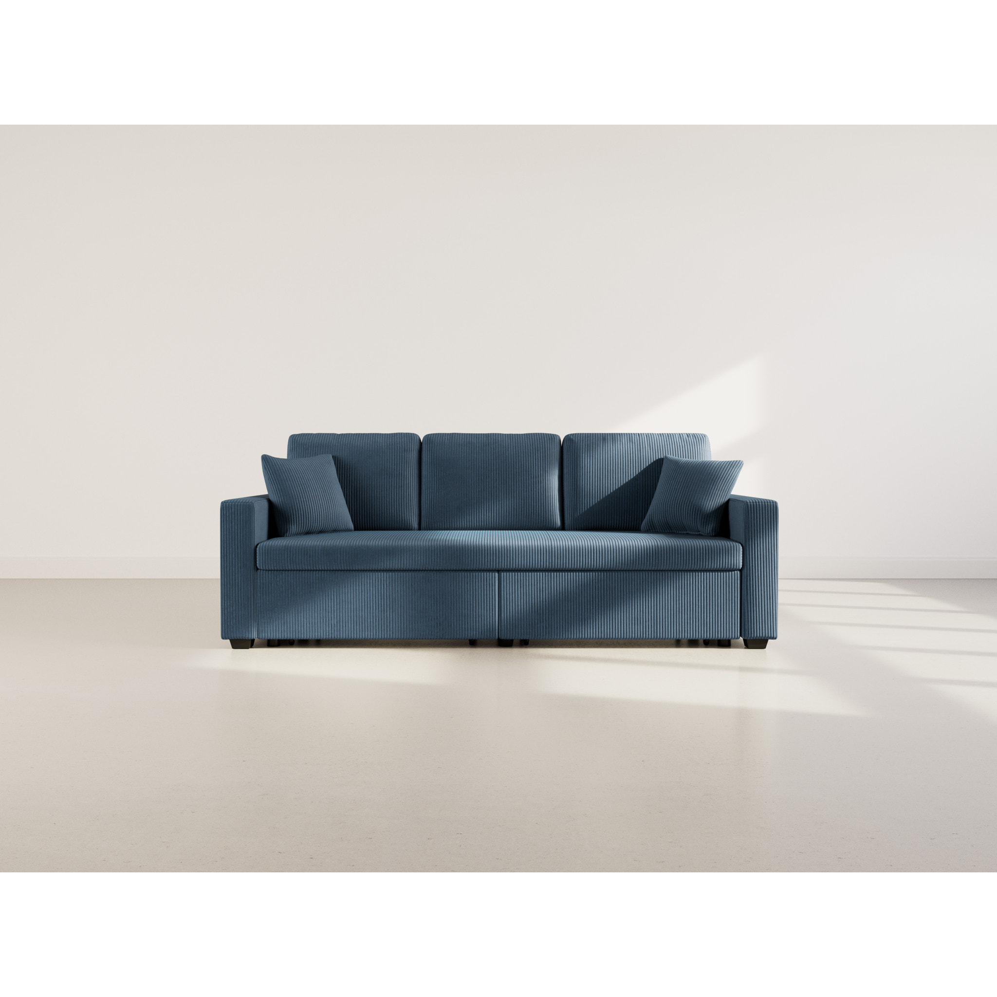 Cyrus - Canapé droit 3 places convertible en velours côtelé - Bleu