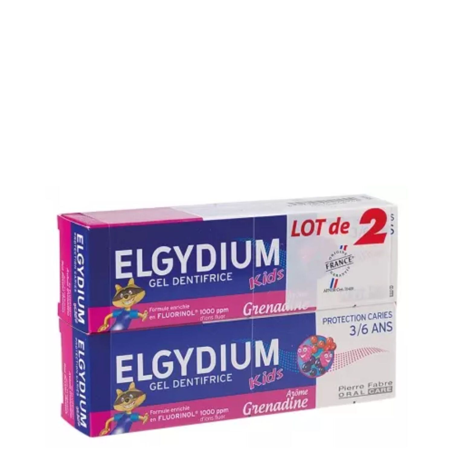 Elgydium Kids - Duo Dentifrice Enfant 3-6 Ans Arôme Grenadine 2 x 50 ml