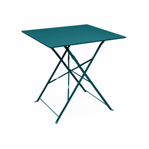 Table jardin bistrot pliable - Emilia carrée bleu canard- Table carrée 70x70cm en acier thermolaqué