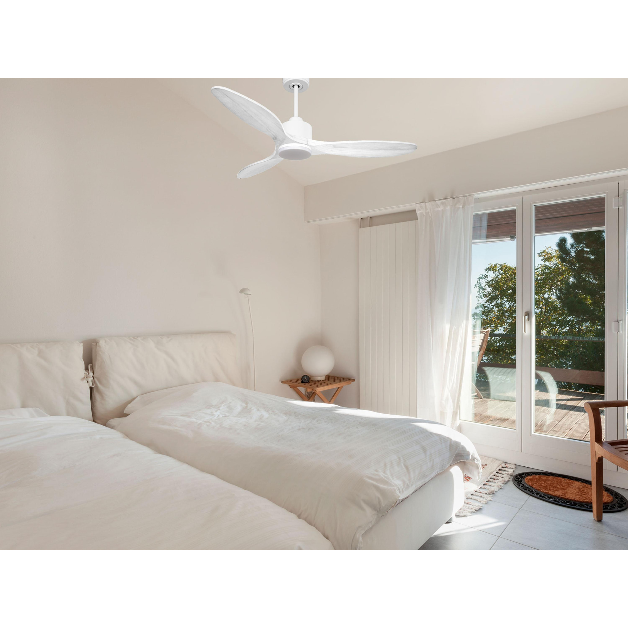 Ventilador de techo Modo Invierno/Verano Termostato Dimable Wifi Motor DC Techos Inclinados Mando a Distancia Luz tres tonos Hypersilence Memoria Vendible Shopify (AUTOMATICO) SantoriniD132C03LED64947 PURLINE