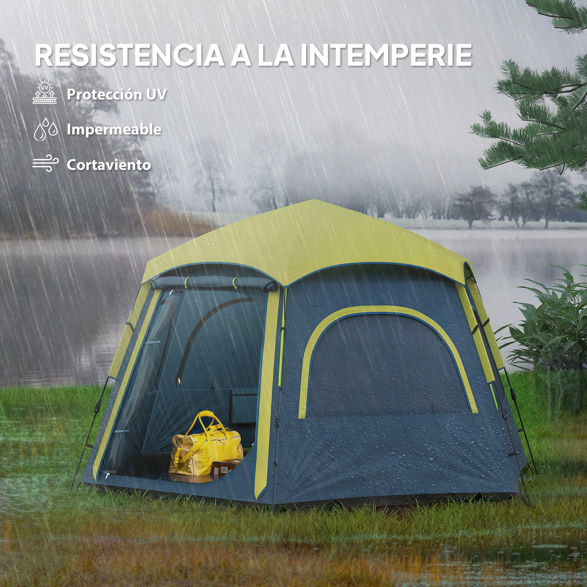 Tienda de Campaña para 2-4 Personas Tienda de Camping Plegable con Fácil Instalación Ventanas de Malla Gancho y Bolsa de Transporte Protección UV Impermeable para Senderismo Azul y Verde