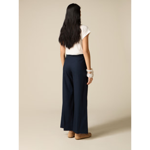 Oltre - Pantaloni palazzo misto cotone - Blu