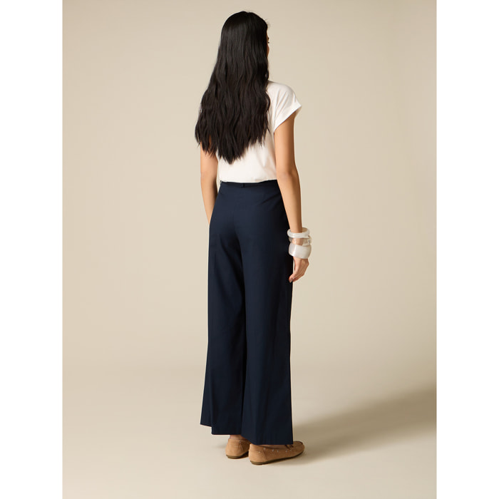 Oltre - Pantaloni palazzo misto cotone - Blu