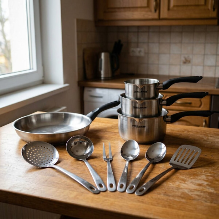 Set poêle, casseroles en inox et ustensiles inox Fackelmann Geneva