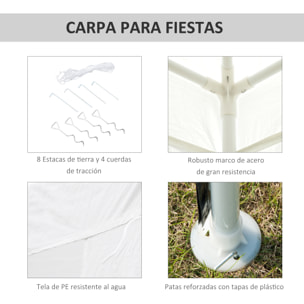 Carpa Desmontable de Jardín 3x3 m Gazebo Cenador para Exteriores con 4 Orificios de Drenaje y Tubo de Acero para Bodas Camping Fiestas Blanco