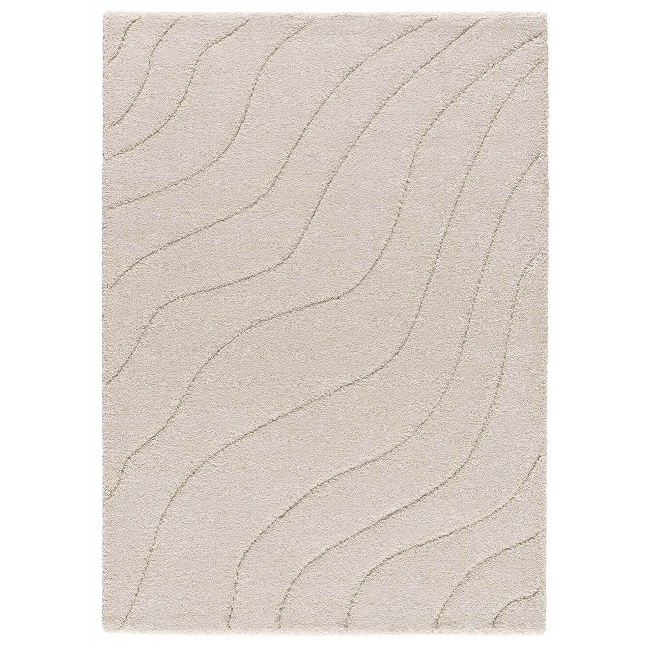 MOLIER Alfombra shaggy con formas abstractas en blanco, varias medidas disponibles.