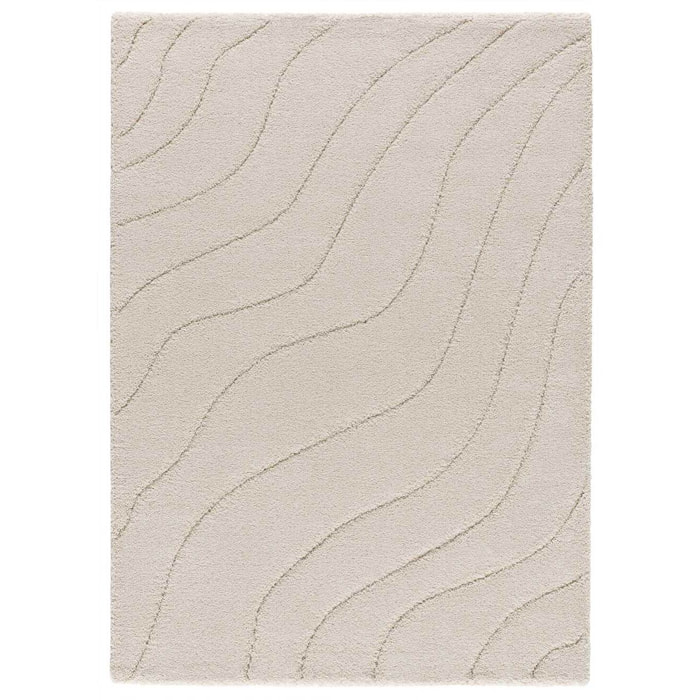 MOLIER Alfombra shaggy con formas abstractas en blanco, varias medidas disponibles.