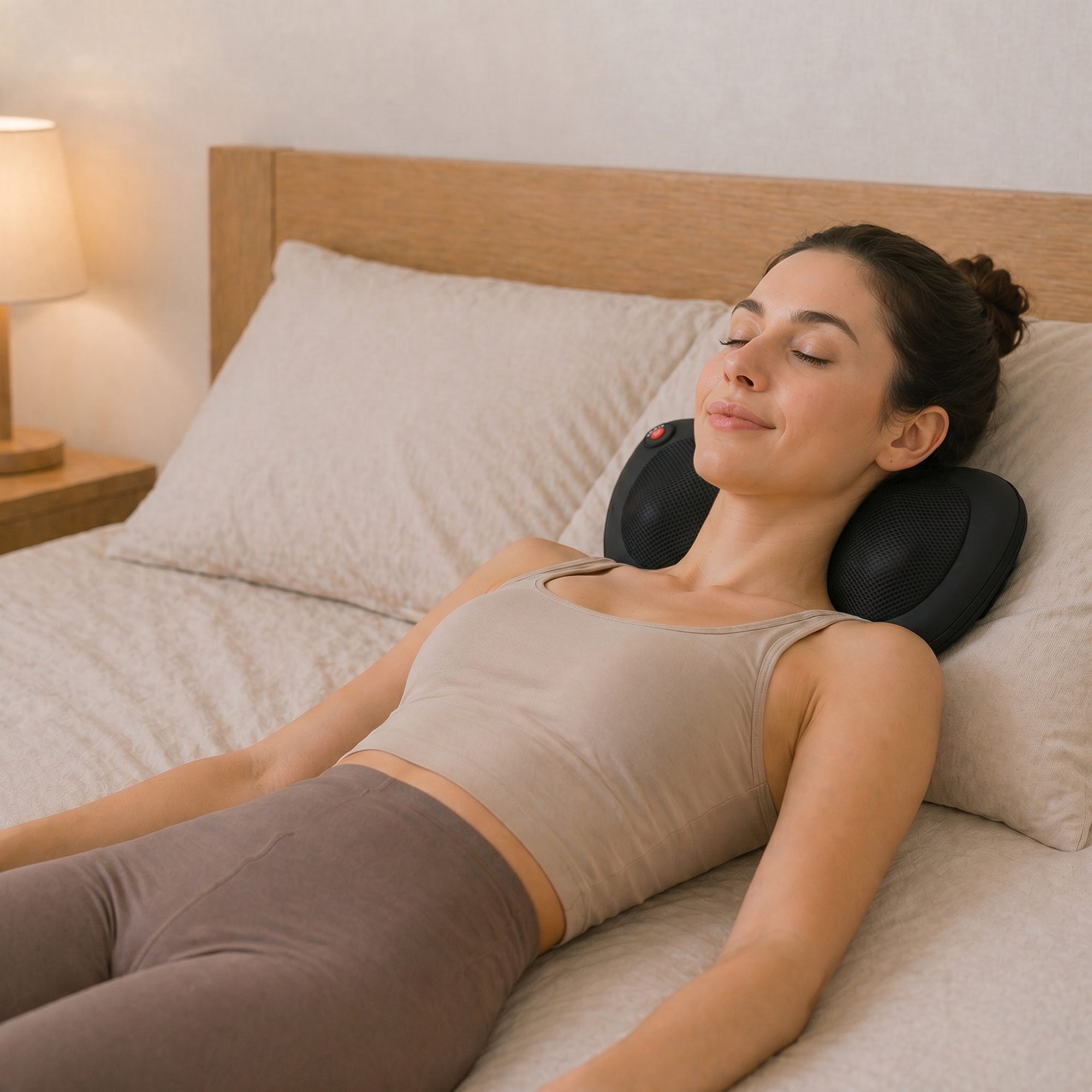 Cojín de Masaje Shiatsu con Calor y 4 Nodos, Amasado Giratorio 3D Masajeador de Cuello y Espalda, Alivio de la Fatiga Muscular Regalo para Mujer y Hombre en Casa, Oficina y Coche