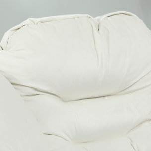 Sillón de Salón con Reposapiés Sillón de Relax Butaca para Dormitorio con Bolsillos Laterales y Patas de Acero para Sala de Estar Crema