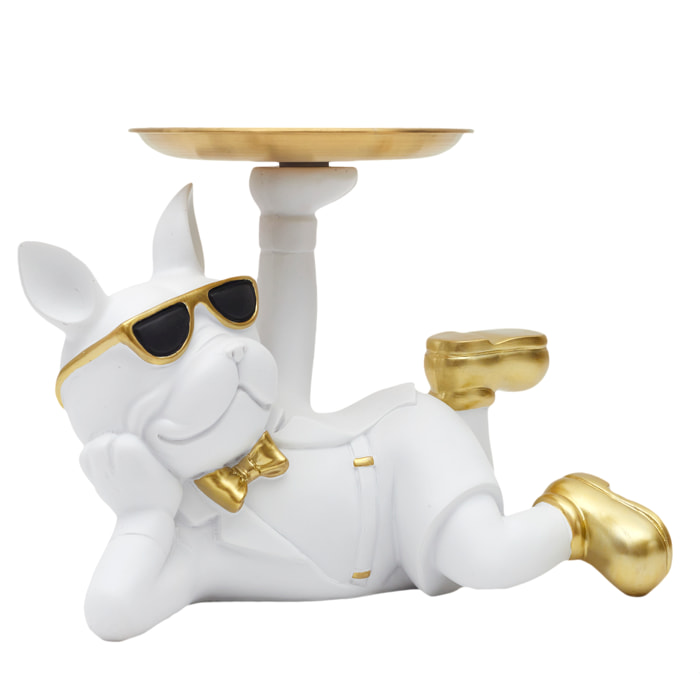 Statue Deco Bulldog Blanc Vide Poche