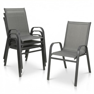 Set 4 sedie da giardino in acciaio zincato verniciato a polvere con seduta in texilene traspirante, resistenti agli agenti atmosferici, leggere e confortevoli, ideali per balcone terrazzo e outdoor, facili da pulire e durevoli